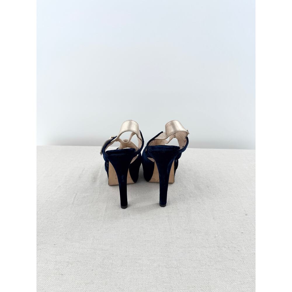 Fendi Velvet Colorblock FF Logo Slingback Platform Sandals Navy Blue Gold EU 36 - Picture 5 of 8